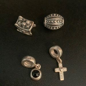 Set of 4 Pandora charms including Christmas sleigh and cross with hearts